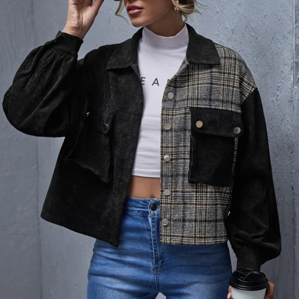 Plaid Cropped Shacket - image 1